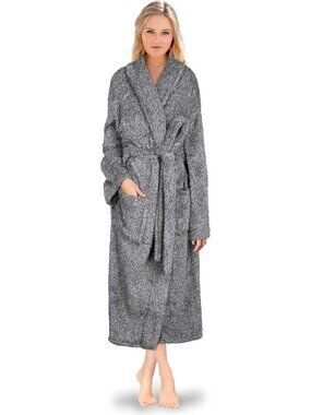 〽️Women's Bathrobe Heather Gray Fleece Luxury Warm Fluffy Sherpa Shaggy Robes